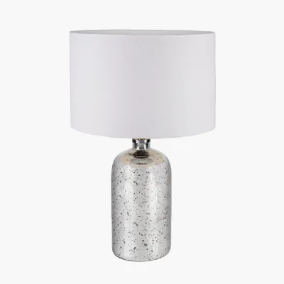 Ophelia Mercurial Glass Table Lamp Base with Lino 40cm White Self Lined Linen Cylinder Lampshade
