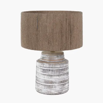 Paihia White Wash Wood Textured Short Table Lamp Base with Issa Natural Rope 30cm Cylinder Lampshade