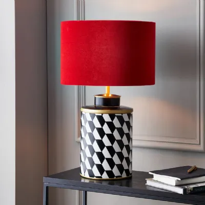 Black and White Geometric Hand Painted Metal Table Lamp Base