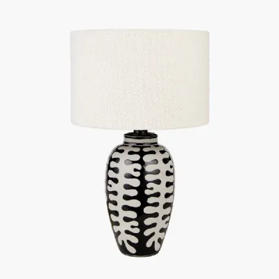 Elkorn Black and White Tall Coral Ceramic Table Lamp Base with Rouen 35cm White Boucle Cylinder Lampshade