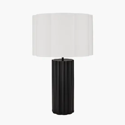 Petula Black Metal Scallop Table Lamp Base with Bloom 45cm White Handloom Scalloped Cylinder Lampshade