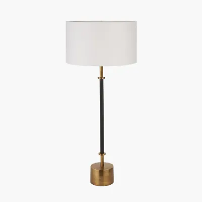 Antoine Black Croc and Antique Brass Metal Table Lamp Base with Henry 30cm White Handloom Cylinder Lampshade