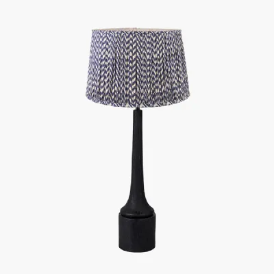 Marin Black Wood Tall Neck Table Lamp Base with Vienna 40cm Blue Chevron Mushroom Pleat Lampshade
