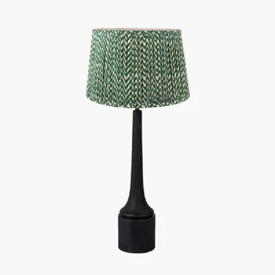 Marin Black Wood Tall Neck Table Lamp Base with Vienna 40cm Forest Green Chevron Mushroom Pleat Lampshade