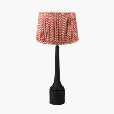 Marin Black Wood Tall Neck Table Lamp Base with Vienna 40cm Red Chevron Mushroom Pleat Lampshade