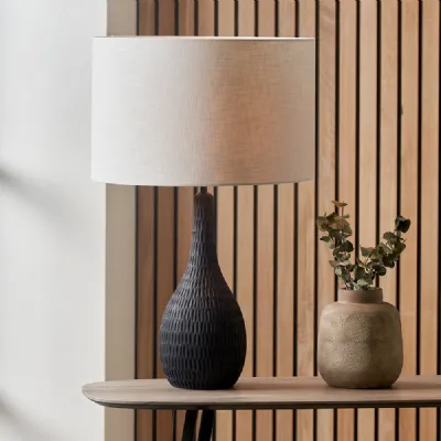 Black Engraved Wooden Bottle Table Lamp Base Only