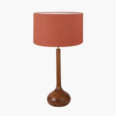 Toma Oiled Wood Tall Neck Table Lamp Base with Henry 40cm Tobacco Handloom Cylinder Lampshade
