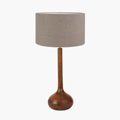 Toma Oiled Wood Tall Neck Table Lamp Base with Edward 35cm Natural Linen Cylinder Lampshade