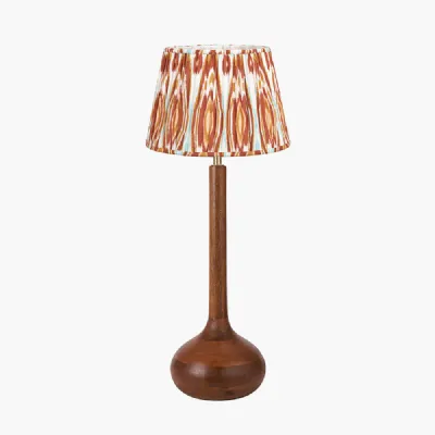 Toma Oiled Wood Tall Neck Table Lamp Base with Izara 35cm Cinnamon Ikat Patterned Mushroom Pleat Tapered Lampshade