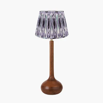Toma Oiled Wood Tall Neck Table Lamp Base with Izara 35cm Lilac Ikat Patterned Mushroom Pleat Tapered Lampshade