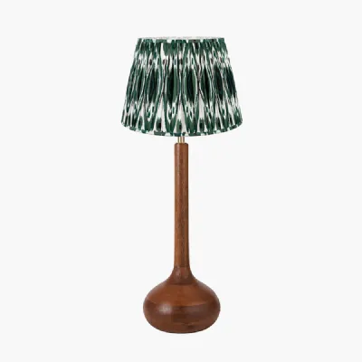 Toma Oiled Wood Tall Neck Table Lamp Base with Izara 35cm Racing Green Ikat Patterned Mushroom Pleat Tapered Lampshade