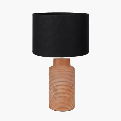 Sierra Natural Tall Ribbed Terracotta Table Lamp Base with Lino 35cm Black Self Lined Linen Cylinder Lampshade