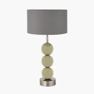 Sofia Sage and Silver Enamel 3 Ball Table Lamp Base with Harry 35cm Steel Grey Cotton Mix Cylinder Lampshade