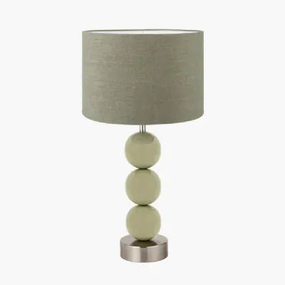 Sofia Sage and Silver Enamel 3 Ball Table Lamp Base with Edward 35cm Pistachio Green Linen Cylinder Lampshade