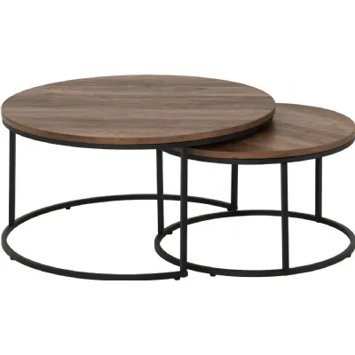 Quebec Round Coffee Table Set Medium Oak Effect Black