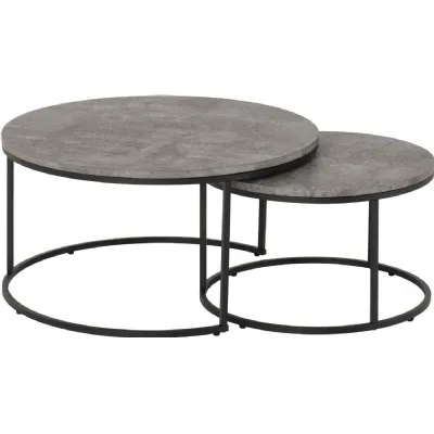 Athens Round Coffee Table Set Concrete Effect Black