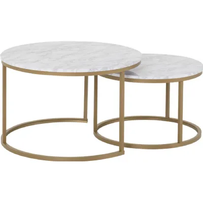 Dallas Round Coffee Table Set Marble Gold Effect