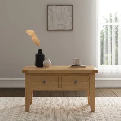 Natural Oak 2 Drawer Rectangular Coffee Table