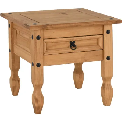 Corona 1 Drawer Lamp Table Distressed Waxed Pine
