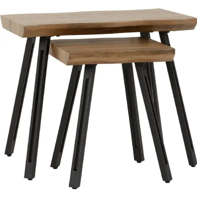 Quebec Wave Edge Nest of Tables Medium Oak Effect Black