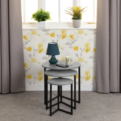 Athens Round Nest of Tables Concrete Effect Black
