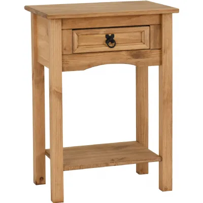 Corona 1 Drawer Console Table with Shelf Distressed Waxed Pine