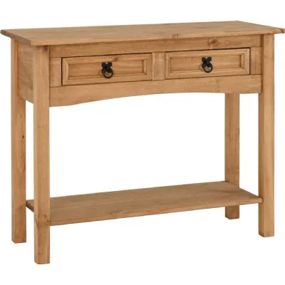 Corona 2 Drawer Console Table With Shelf Distressed Waxed Pine