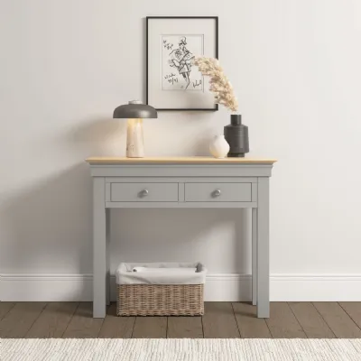 Pebble Grey 2 Drawer Console Table Oak Top
