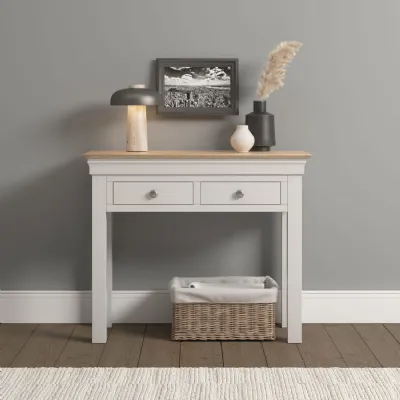 Ivory Texture 2 Drawer Console Table Oak Top