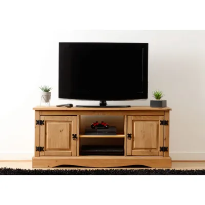 Corona 2 Door 1 Shelf Flat Screen TV Unit Distressed Waxed Pine