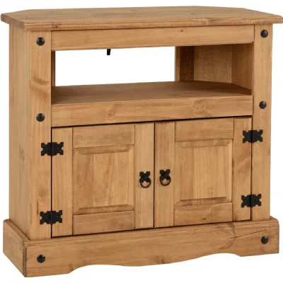 Corona Corner TV Cabinet Distressed Waxed Pine