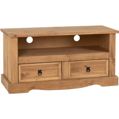 Corona 2 Drawer Flat Screen TV Unit Distressed Waxed Pine