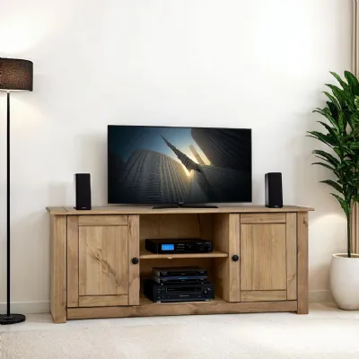Panama 2 Door 1 Shelf Flat Screen TV Unit Natural Wax
