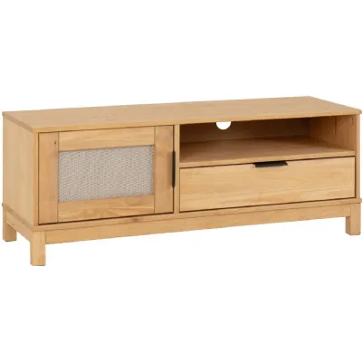 Corona Rattan 1 Door 1 Drawer TV Unit Distressed Wax Pine Rattan Effect