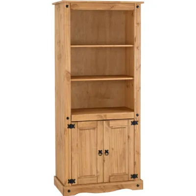 Corona 2 Door Display Unit Bookcase Distressed Waxed Pine