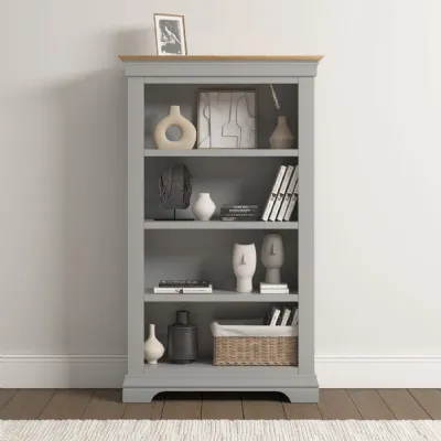 Pebble Grey Wood Open Bookcase with Oak Top