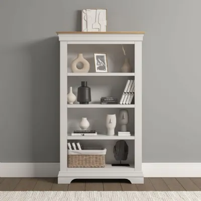 Ivory Texture Wood Open Bookcase with Oak Top