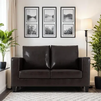 Brown Leather Effect 2 Seater Standard Back Sofa