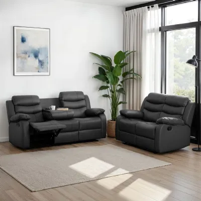 Grey Leather Effect 3+2 Recliner Sofa Set