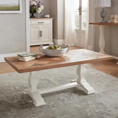 Large White Painted Oak Parquet Top Coffee Table