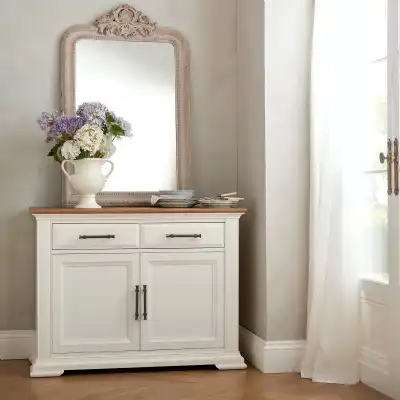 Ivory White Painted Rustic Oak 2 Door Sideboard