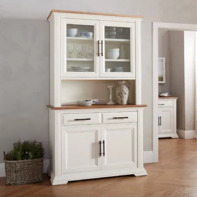 2 Tone White Painted Oak 4 Door 2 Drawer Glazed Dresser