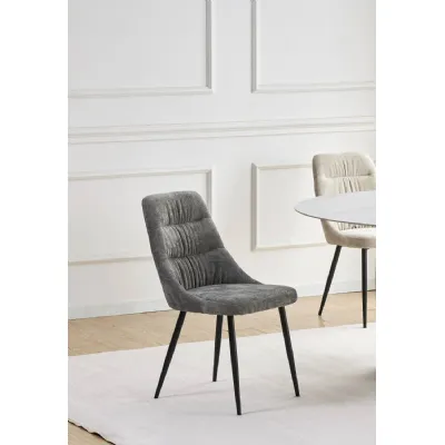 Grey Chenille Fabric Curved Back Dining Chair Metal Legs