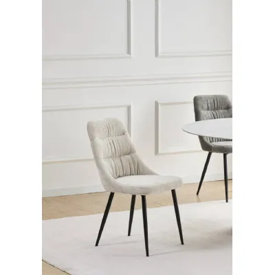 Natural Chenille Fabric Pleated Dining Chair Black Legs