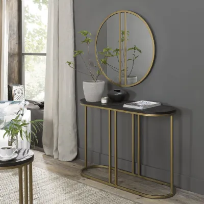 Peppercorn Ash Top Console Hall Table Brass Gold Metal Frame