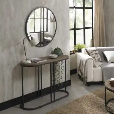 Weathered Ash Console Table Chevron Patterned Top