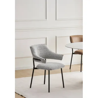 Smoke Grey Textured Fabric Dining Chair with Metal Legs