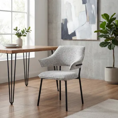 Smokey Grey Fabric Wraparound Back Dining Chair Metal Frame