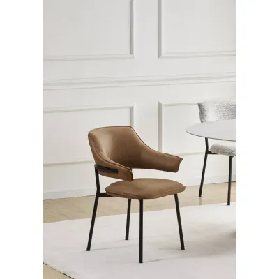 Antique Tan Leather Effect Dining Chair with Black Legs