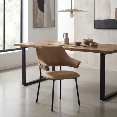 Tan Leather Effect Wraparound Back Dining Chair Metal Legs